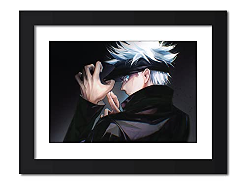Image of TenorArts Satoru Gojo Poster Jujutsu Kaisen Anime Laminated Posters Photo Frame Painting with Matt Finish Black Textures (12inches x 9inches)