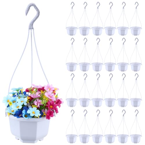 Roshtia 24 Pcs Hanging Planter Pot with Hook, Ceramic White, 6 Inch