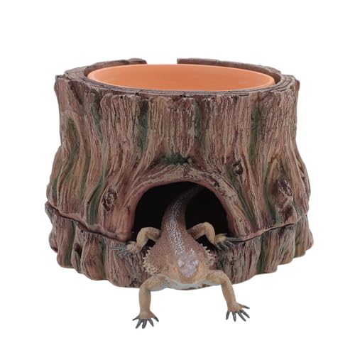 Hábitat para reptiles, hábitat de de leopardo simulado con plato de humedad, cueva de reptiles y bandeja de alimentos, 15,2 x 16,2 x 8,9 cm, fácil de usar, portátil para serpiente, lagarto,