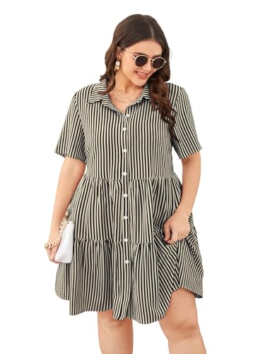 TADKEE Women’s Plus Size Short Sleeve Striped Dress | Maternity | Maxi Western Dresses for Women (FN-Striped-Plus-Dress-134-Black-3XL)