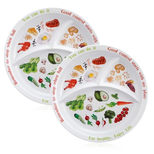 Yuecda 2 placas de control de porciones de 10 pulgadas para una alimentación equilibrada, placa de nutrición saludable para adultos y adolescentes, separadores de melamina, perfectos para una