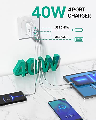 image for Aioneus 40W USB C Fast Charger, 4-Port USB Wall Charger Plug with Dual