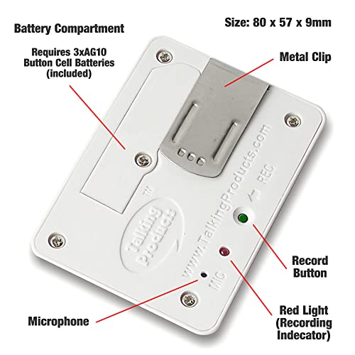 Talking Products, 20 Sekunden lang aufnehmbares sprechendes Etikett für das Medikamentenmanagement. Sehbehinderung Hilfe, die hörbare Hinweise zur Identifizierung und Einnahme von Medikamenten gibt