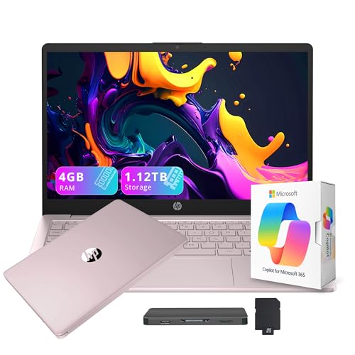 Image of HP Stream 14 inch HD Laptop with AI Copilot, Intel Processor N150, 4GB RAM, 1.12TB Storage (128GB UFS + 1TB Docking Station Set), Intel Graphics, 1 Year Office 365, Wi-Fi, Win 11, Tranquil Pink