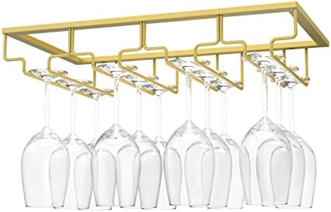 Nuovoware Wine Glass Rack, [2-Pack] Wine Glass Hanger Rack Under Cabinet Stemware Wine Glass Holder Storage Hanger for Bar Kitchen Cabinet (3 Rows) - Gold