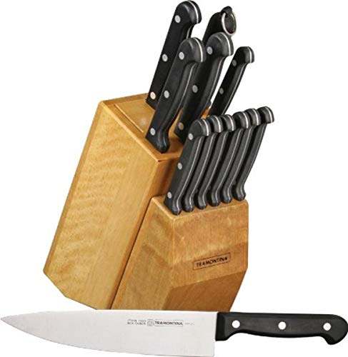 Tramontina 80016/205DS Klassica - Juego de cuchillos para cubiertos con mango de nailon y bloque de madera dura, 13 piezas