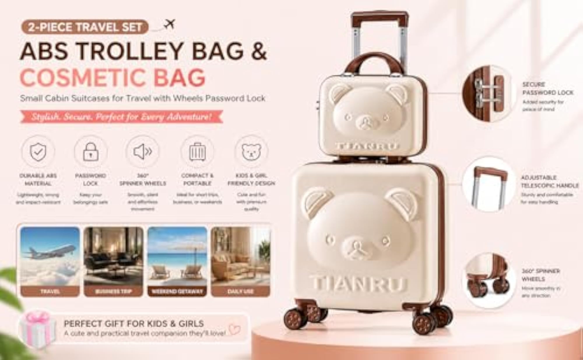 2-Piece Girls' Cabin Size Hard Shell Trolley Bag Set