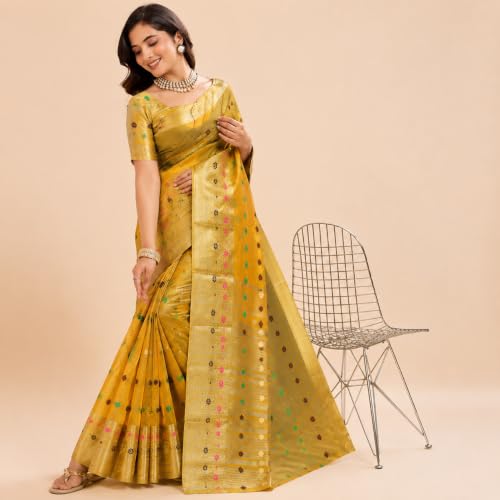Image of Sarees for Women Wear Organaza Silk Banarasi Sari Kanjivaram Soft Pure Paithani Wedding Original Kanchipuram Pattu Sadi with Blouse Piece 2026 (Flowermeena)