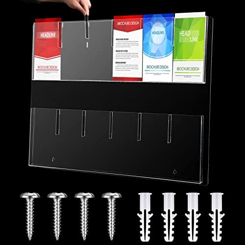 Clear Acrylic Brochure Holder Wall Mount Adjustable Hanging Magazine Rack Literature Pamphlet Brochure Display Stand Wall Mounted Magazine Holder for School Office Waiting Room Supplies