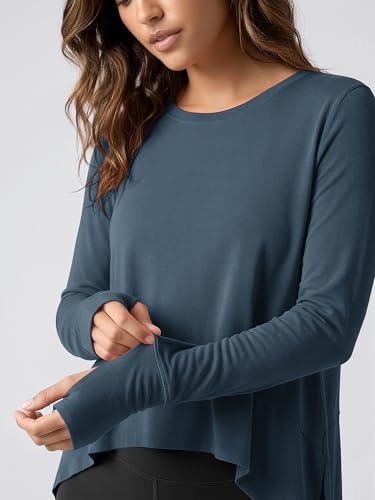 Image of ODODOS Soft Modal Long Sleeve Crop Top for Women with Thumb Hole Athletic Gym Workout Cropped Yoga Shirts