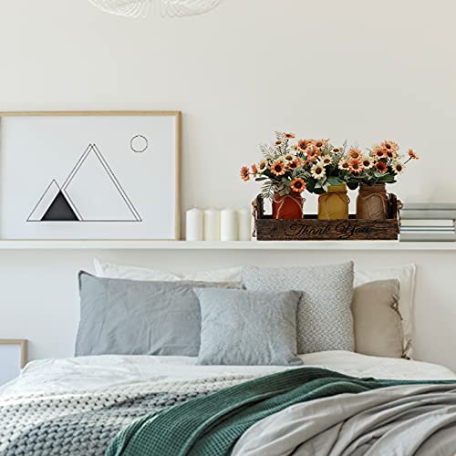 Duoer Mason Jar Centerpiece For Table Decorative Wood Tray With 3 Painted Jars Rustic Farmhouse Decor Centerpiece For Home Kitchen Dinning Living Room Decor,Brown #TOP3