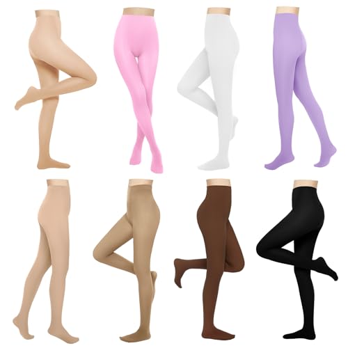 Image of 8 Pairs Solid Color Opaque Tights Set 8 Colorful Women's 80 Denier High Waist Footed Colored Pantyhose Legging Stocking