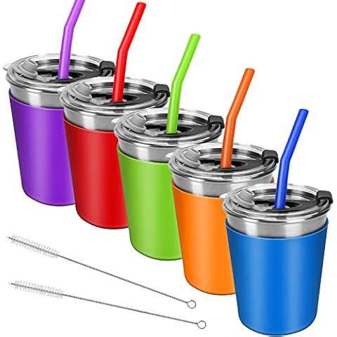 Vermida Kids Toddler Straw Cups with Lids,8oz Spill Proof Kids Tumblers with Straws and Lids,Stainless Steel Smoothie Sippy Cups for Baby for School,Outdoor Cover