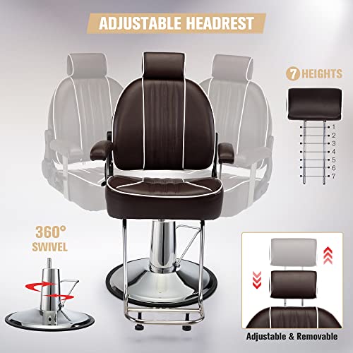 Pennynana Hydraulic Pump Reclining Salon Chair With Adjustable Headrest, 360 Degrees Swivel Barber Chair, Beauty Shampoo Spa Equipment For Hair Stylist, Brown #TOP6