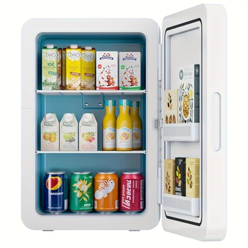 Image of Kikihuose 22L/30Cans Mini Fridge for Bedroom, 12v DC Portable Cooler & Warmer, Mini Refrigerator with Glass Front, for Car Office Desk & Dorm Room Food Beverage Skincare Makeup (22L, Classic White)