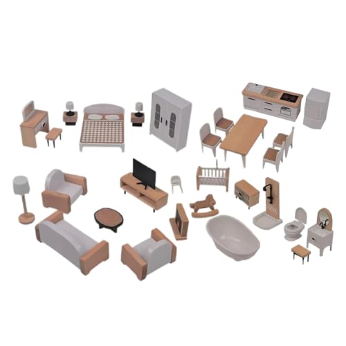 幼児用ミニチュア家具セット - プレイ家具ルームキット、木製ドールハウス家具 | ビスタインタラクティブなごっこ遊び、耐久性のある木製素材、子供用おもちゃ家具、家庭用または学校用、1700g