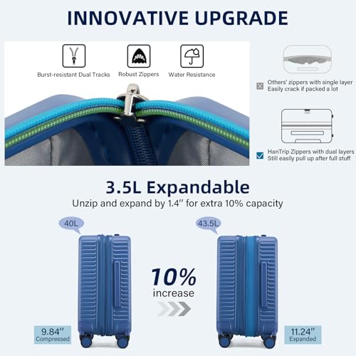 Hard Shell Suitcases 20 Inch Carry on Luggage Airline Approved, Expandable Travel Luggage with Cup Holder Charger Built in Lightweight Small Suitcase with Wheels, Interstellar Blue4