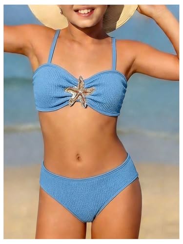 Image of RoseSeek Girl's 2 Piece Padded Bathing Suit Wireless Starfish Swimsuit Spaghetti Strap Vacation Beachwear Set