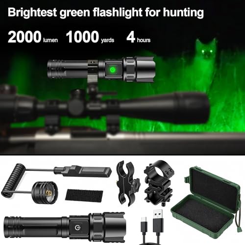 Image of VASTFIRE USB-C Rechargeable Green Flashlight Zoomable 1000 Yard Pressure Switch Scope Rail Mount Hogs Predators Night Hunting (30)