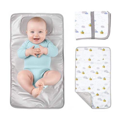 TENDS Cambiador bebe portatil impermeable - Cambiador bebe de viaje plegable acolchado que Mantiene al Bebe Cómodo y Limpio - Perfecto como Regalos Originales para Bebes Recien Nacidos (BEES)