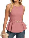 GRACE KARIN Womens Summer Peplum Tops Ladies Sleeveless Work Blouses Elegant Dressy Boat Neck Tunic Shirts Pink XXL