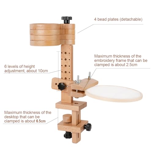 Image of Embroidery Hoop Stand with Built-in Storage Tray, Adjustable Embroidery Hoop Holder, Sturdy Beech Wood Cross Stitch Stand for DIY Craft & Needlework