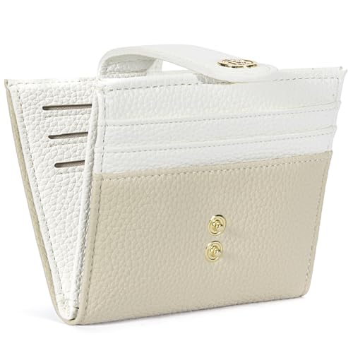 BOSTANTEN Carteira fina feminina pequena com bloqueio de RFID, porta-cartões de crédito, de couro, com bolso para moedas com zíper, Cáqui e bege, small, Slim com bolso para moedas com zíper