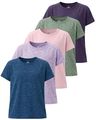 Girls' short sleeve dry-fit tee 5-pack, crew neck athletic tops