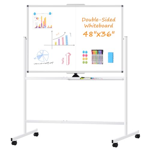 Image of Rolling Dry Erase Whiteboard with Stand, 48 inch x 36 inch White Board on Wheels