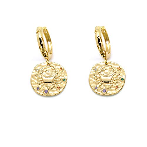 Boucles d'oreilles Cancer créoles dorées or fin zodiaque