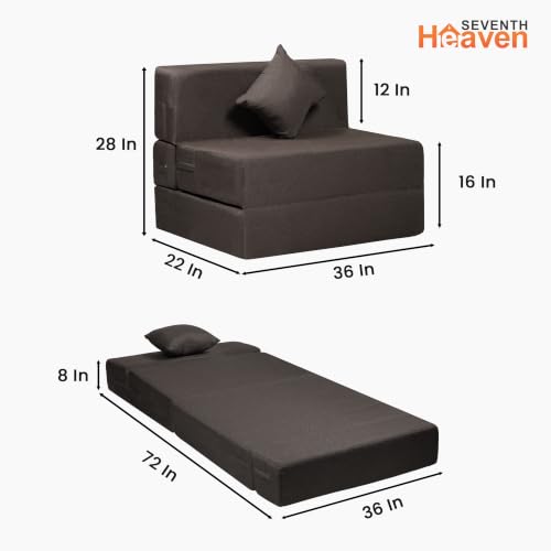 Image of Seventh Heaven Rejioce 1 Seater 6 * 3 Jute Fabric Washable Cover Sofa Cum Bed with 1 Cushion 1 Seater Single Foam Fold Out Sofa Cum Bed (Finish Color - Brown Delivery Condition - Pre-Assembled)