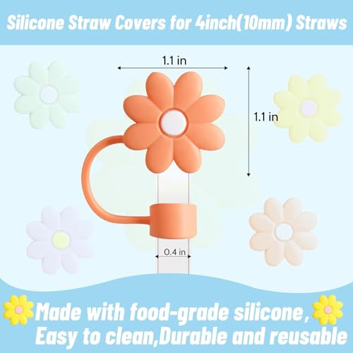 Image of House of Quirk 5PCS Silicone Straw Covers Cap Compatible with Stanley 10mm Cute Flower Straw Toppers for Tumblers, Dust-Proof Drinking Straw Caps for Reusable Straws Tips Lids (Multicolor)