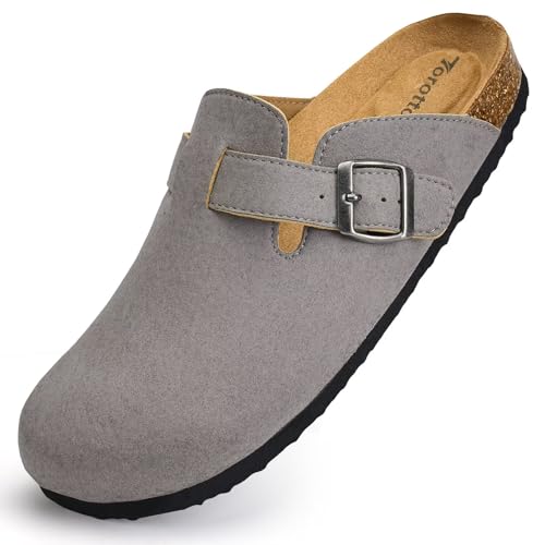 Image of Torotto Womens Clogs Cork Footbed Suede Slippers Arch Support Potato Shoes with Adjustable Buckle