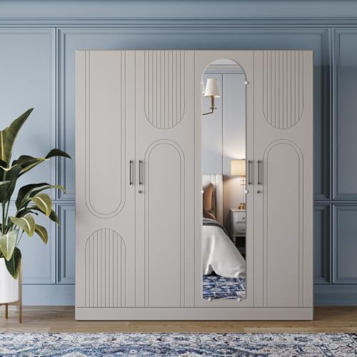 Image of Wakefit Wardrobe for Bedroom | 3 Yr Warranty | Cupboard for Bedroom, Almirah, Wooden Wardrobe, Comes with LED light, Storage Drawer, Mirror & Hanger, Density:680-750kg /m, Free Installation(Tyrian-LG)