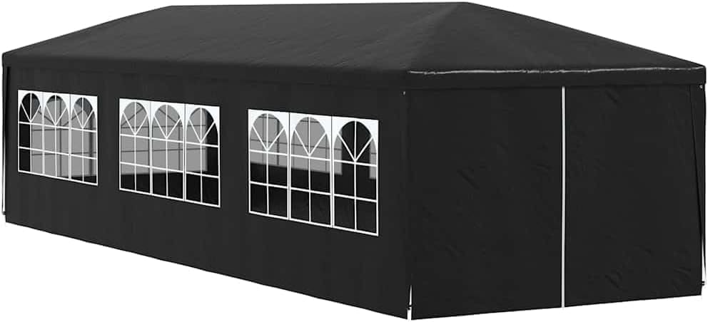 vidaXL Outdoor Canopy Party Tent 118.1" x 354.3", UV & Water-Resistant PE, Rust-Resistant Steel Frame, Windows & Zippered Door, Perfect Tent for Garden Parties & Backyard Events, Anthracite