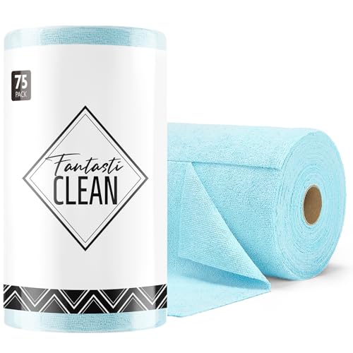 Fantasticlean Microfiber Cleaning Cloth Roll -75 Pack, Tear Away Microfiber Towels, 12" x 12", Reusable, Washable, Scratch Free, Ultra Absorbent Dishc