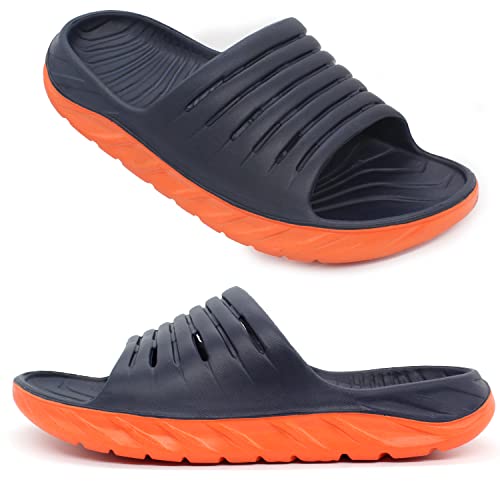 AIFLM Mens Sport Recovery Slide Sandals with Plantar Fasciitis Arch Support Thick Cushion Leisure Slippers Lightweight Comfort Orthotic Open Toe U-shaped shoes