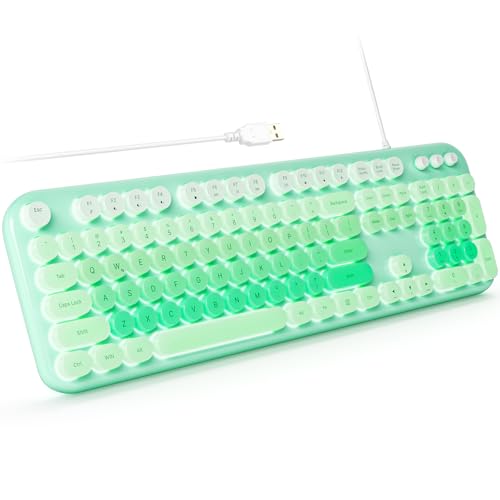 Image of MOFII Backlit Keyboard Wired, Retro Typewriter Keyboard with Illuminated LED, Cute Full Size Computer Keyboards Plug and Play for PC Laptop Desktop - Light Green