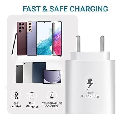 Image of Original 25W Super Fast Adpater for Sam Sung Galaxy S21 /S21+ /S21 Ultra /S20 /S20+ /S20 Ultra /Note 10,20 /Note 20 Ultra /Note10+ Type-C Fast Charger, (Cable not Included), White (DEC79)