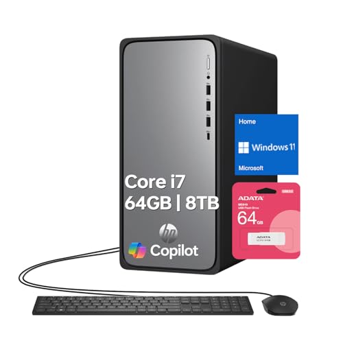 Image of HP OmniDesk MO2 Envy Next Brand Tower Desktop, i7-14700 (> Ultra 7 155H), Copilot AI PC, 64GB DDR5 RAM, 8TB SSD, W11H, Wi-Fi 6, Wired KB & M, 2-Monitor Support, Bundle with ADATA 64GB USB Flash Drive