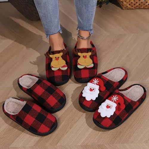 Christmas Home Slippers for Women,Fuzzy Mens Slippers,Santa Claus Reindeer Christmas Tree Retro Soft Plush Warm Slip-on House Slippers Outdoor Indoor Bedroom Shoes Anti-Skid Sole 6
