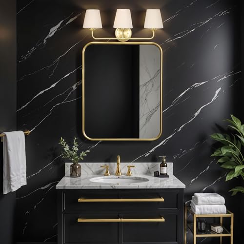 Image of Kenroy Home Roberts Brushed Gold 3-Light Bathroom Vanity Light with Opal Glass Shades for Contemporary, Transitional, or Modern Farmhouse Bathroom Decor