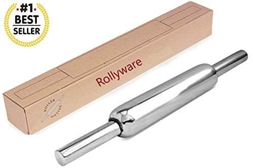 Image of Rollyware Premium 100% Stainless Steel Smooth Rolling Pin /Belan for Baking, Doughs, Breads, Chapati - Slim, Non Stick, Lightweight with Better Grip & Easy to Wash (Steel BELAN)