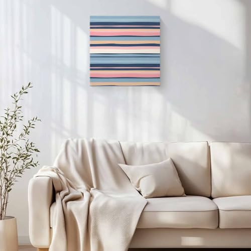 Watercolor Pink Blue White Stripes Canvas Wall Art 16x16in, Stretched