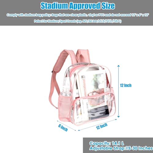 Image of Clear Backpack Stadium Approved 12x6x12 - Clear Bag with Reinforced Straps, Durable PVC for Stadium Events, Sports, Festivals, Concerts, Small Transparent Backpack for Women & Girls - Rose Gold