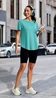 Alaroo Gym Tops for Women Open Back Short Sleeve Workout Shirts Athletic Yoga Pilates Outfits Summer Rash Guard Clothes Teal S — image 4