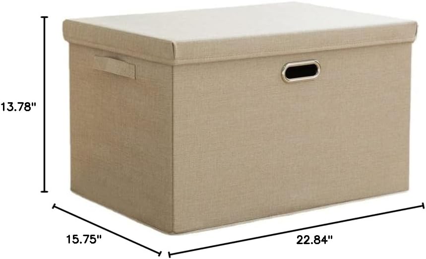 EDNEY Cotton and Linen Fabric Storage Box, Foldable, Covered Storage Box, Home Clothing Storage Box (cotton and linen beige,XX-Large)