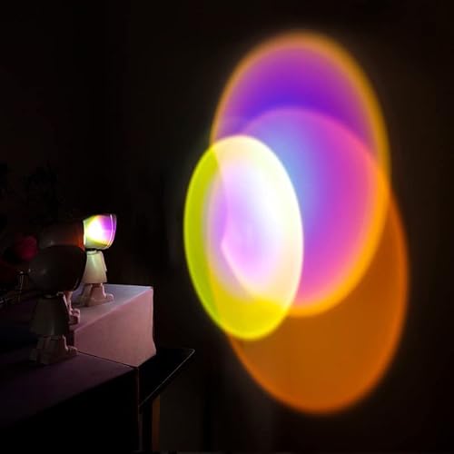 Dengww Led Ambient Lamp Rainbow Projection Night Lights Lamp 360° Rotation Brightness Adjustable Astronaut Robot Lights For Tiktok Selfie/Romantic Time/Living Room/Bedroom Decor (Rainbow-Usb Plug) #TOP1