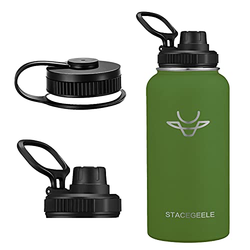 STACEGEELE Insulated Vacuum Water Bottle with Spout Lid & Screw on Top | Stainless Steel Flask for Kids Leak Proof Lightweight Eco Friendly 18oz / 24oz / 32 oz / 40oz(32oz Dark Green)