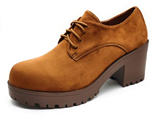 P&L Zapatos Blucher de Tacon Ancho con Cordones para Mujer Oxford